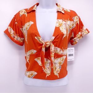 NEW Free People Tigerlily Combo Cropped Collared Top Size Small